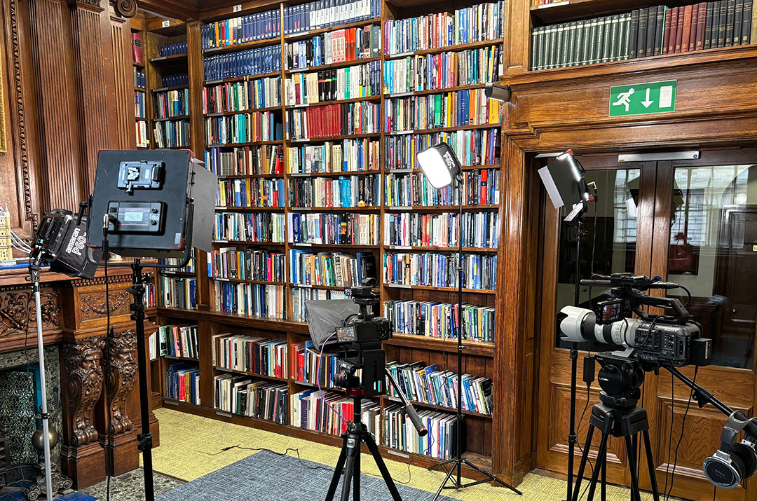 Corporate video filming, lighting and audio setup at One Great George Street